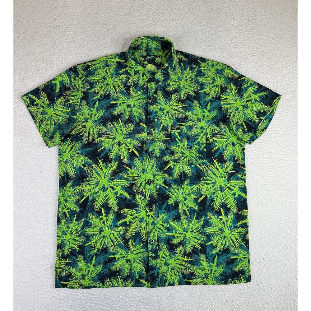 Retro Rifle Shirt Mens XL Green Supersonic Bay Palm Rifle Hawaiian Button Up
